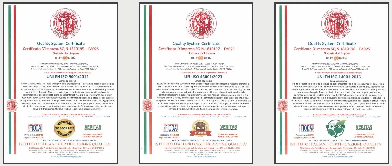 Le tre certificazioni ISO di Autocare